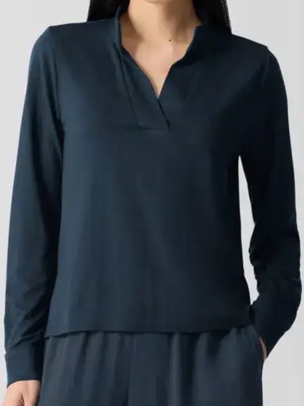 Eileen Fisher Stretch Jersey Knit Band Collar Top in Deep Adriatic, Large, NWT